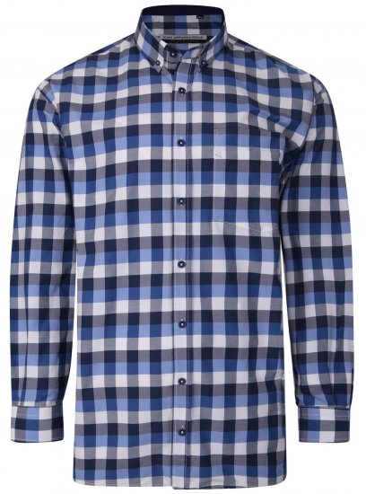 Kam Jeans P642 Premium Large Check Shirt LS Blue - Skjorter - Skjorter til store mænd 2XL- 8XL