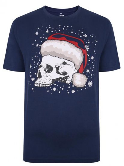 Kam Jeans X008 Santa Skull Print T-Shirt Navy - T-shirts - T-shirts i store størrelser - 2XL-14XL