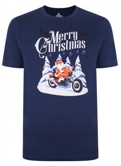 Kam Jeans X009 Santa Biker Print T-Shirt Navy - T-shirts - T-shirts i store størrelser - 2XL-14XL