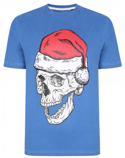 Kam Jeans X017 Santa Skull Print Tee Blue - T-shirts - T-shirts i store størrelser - 2XL-14XL