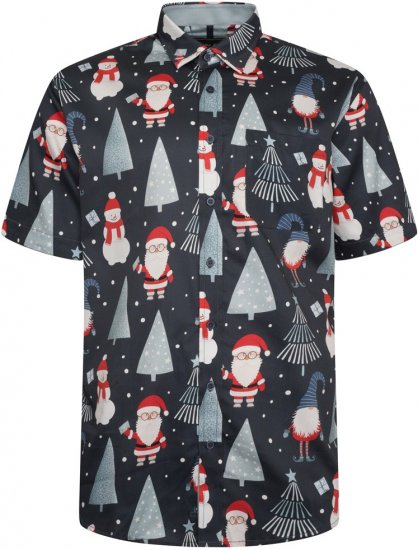 Kam Jeans X033 Santa Xmas Print Short Sleeve Shirt Navy - Skjorter - Skjorter til store mænd 2XL- 8XL