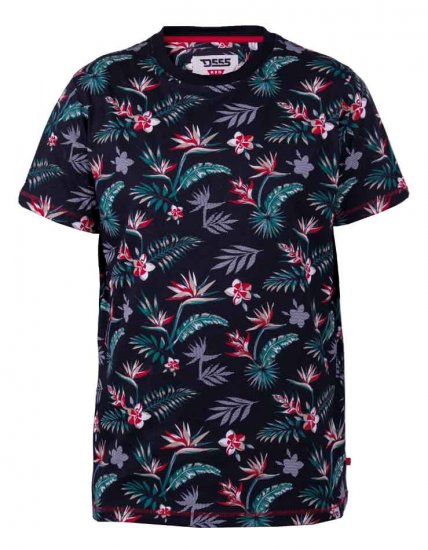 D555 Keating Hawaiian Print Crew Neck T-Shirt Black - T-shirts - T-shirts i store størrelser - 2XL-14XL