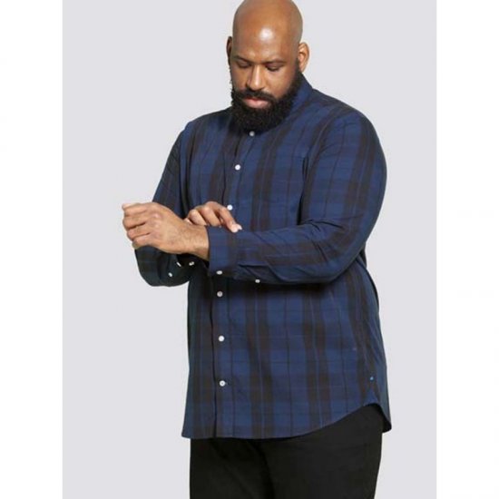 D555 Davenport Long Sleeve Shirt Navy - Skjorter - Skjorter til store mænd 2XL- 8XL