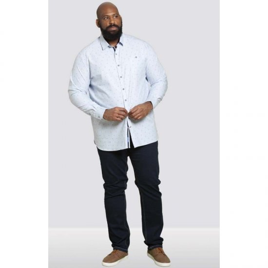 D555 Addington Printed Oxford Shirt Blue - Skjorter - Skjorter til store mænd 2XL- 8XL