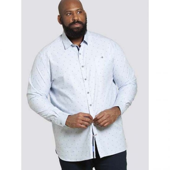 D555 Addington Printed Oxford Shirt Blue - Skjorter - Skjorter til store mænd 2XL- 8XL