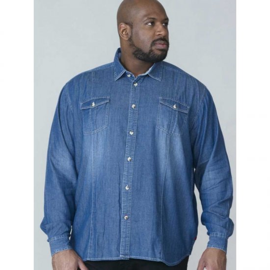 D555 Adcock Long Sleeve Vintage Denim Shirt - Skjorter - Skjorter til store mænd 2XL- 8XL