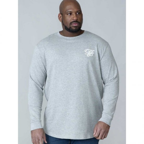 D555 Plato Long Sleeve T-shirt Grey - T-shirts - T-shirts i store størrelser - 2XL-14XL
