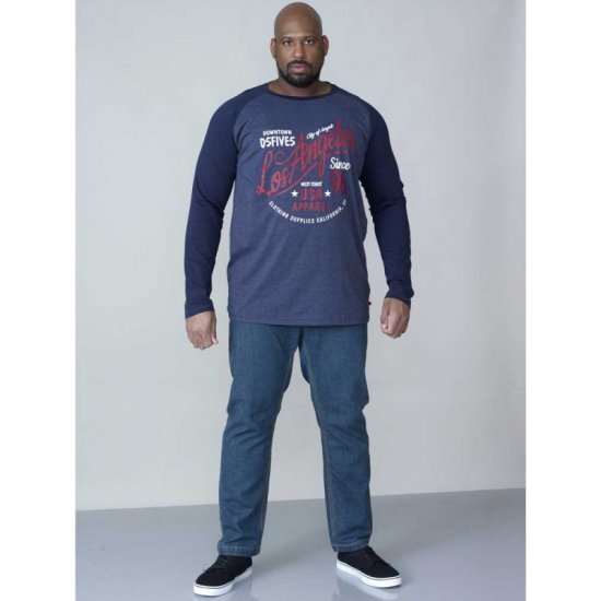 D555 Neill Long Sleeve T-shirt Navy - T-shirts - T-shirts i store størrelser - 2XL-14XL