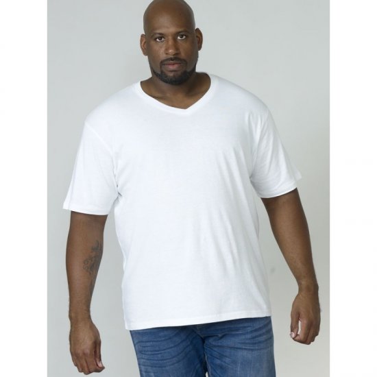 D555 Signature V-hals T-shirt Hvid - T-shirts - T-shirts i store størrelser - 2XL-14XL