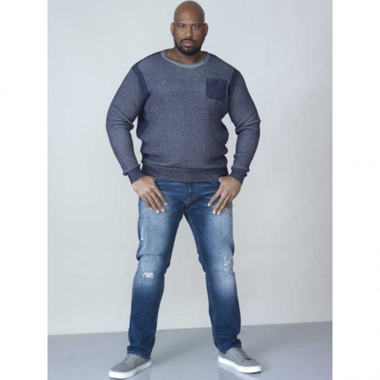 D555 Bryson Crewneck Sweater with Pocket Navy - Trøjer og hættetrøjer - Trøjer og Hættetrøjer i store størrelser - 2XL-14XL