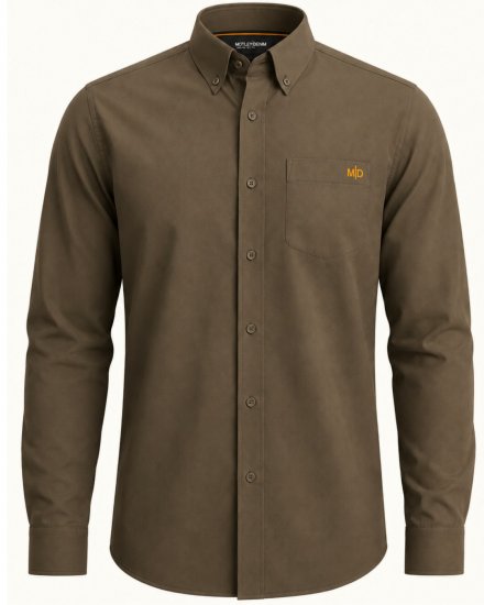 Motley Denim Lisbon Long Sleeve Shirt Dark Khaki - Skjorter - Skjorter til store mænd 2XL- 8XL