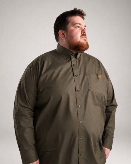 Motley Denim Lisbon Long Sleeve Shirt Dark Khaki - Skjorter - Skjorter til store mænd 2XL- 8XL