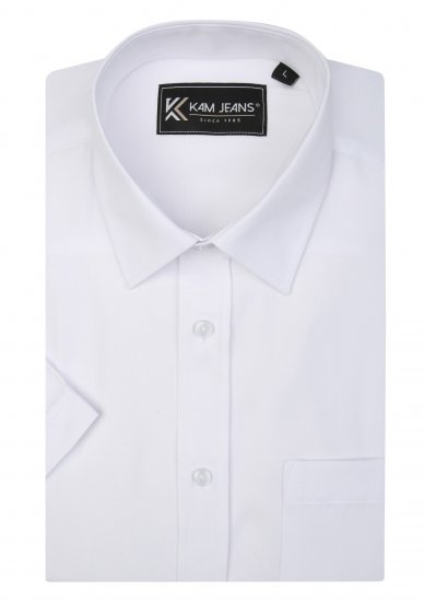 Kam Jeans 6283 Casual SS Herringbone Shirt White - Skjorter - Skjorter til store mænd 2XL- 8XL