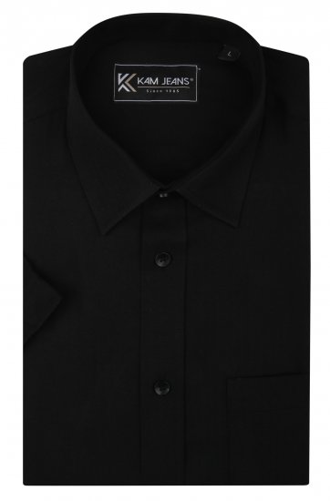 Kam Jeans 6283 Casual SS Herringbone Shirt Black - Skjorter - Skjorter til store mænd 2XL- 8XL