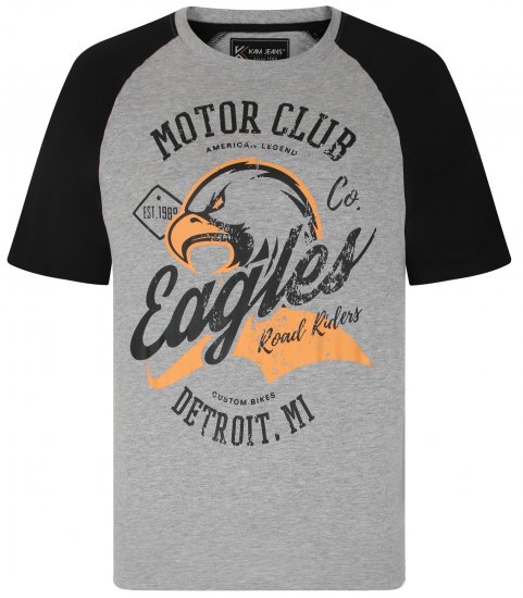 Kam Jeans 5737 Eagle Print Raglan T-Shirt Grey - T-shirts - T-shirts i store størrelser - 2XL-14XL