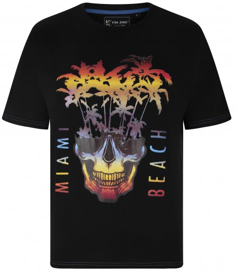 Kam Jeans 5735 Miami Beach Skull Print T-Shirt Black - T-shirts - T-shirts i store størrelser - 2XL-14XL