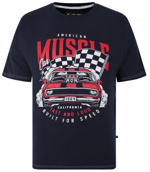 Kam Jeans Amercian Muscle Print T-Shirt Navy - T-shirts - T-shirts i store størrelser - 2XL-14XL