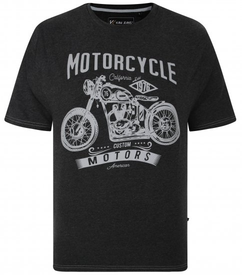 Kam Jeans 5730 Motor Cycle Print T-Shirt Charcoal - T-shirts - T-shirts i store størrelser - 2XL-14XL