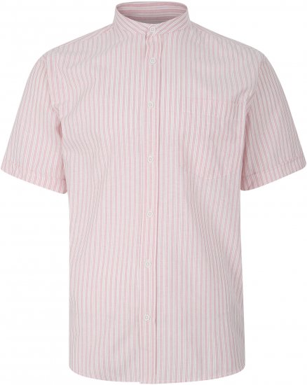 Kam Jeans 6288 Grandad Stripe Short Sleeve Shirt with Collar Pink - Skjorter - Skjorter til store mænd 2XL- 8XL