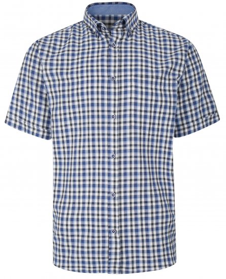 Kam Jeans 6285 Casual SS Check Shirt Blue - Skjorter - Skjorter til store mænd 2XL- 8XL