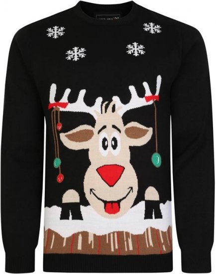 Kam Jeans X023 Rudolph Xmas Sweatshirt Black - Trøjer og hættetrøjer - Trøjer og Hættetrøjer i store størrelser - 2XL-14XL