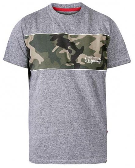 D555 Major Camo Print Crew Neck T-Shirt Grey - T-shirts - T-shirts i store størrelser - 2XL-14XL