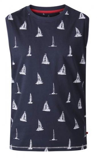 D555 Morton Yacht Print Sleeveless T-Shirt Navy - T-shirts - T-shirts i store størrelser - 2XL-14XL