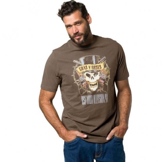 JP1880 T-Shirt Skull Print Guns N Roses Khaki - T-shirts - T-shirts i store størrelser - 2XL-14XL