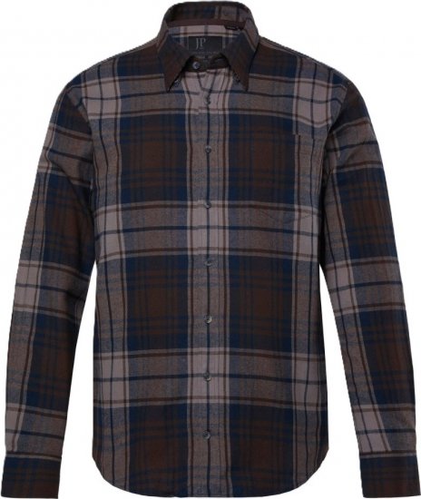 JP1880 Shirt Flannel Long Sleeve Brown TALL - HERRETØJ MT-6XLT - Tøj til høje mænd