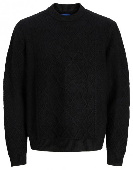 Jack & Jones Cambridge Cable Knit Sweater Black - Trøjer og hættetrøjer - Trøjer og Hættetrøjer i store størrelser - 2XL-14XL