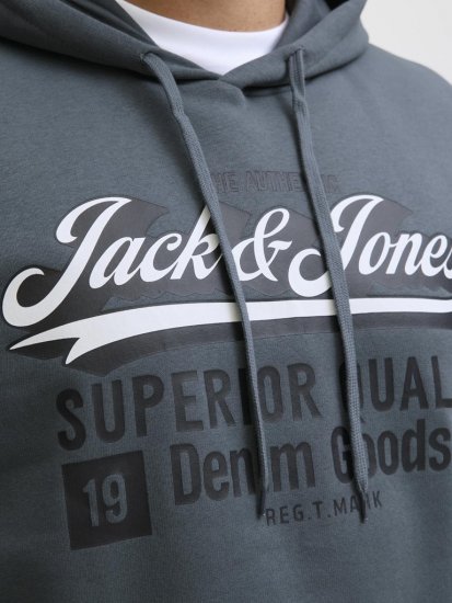 Jack & Jones 2 COL LOGO Hoodie Grey - Trøjer og hættetrøjer - Trøjer og Hættetrøjer i store størrelser - 2XL-14XL