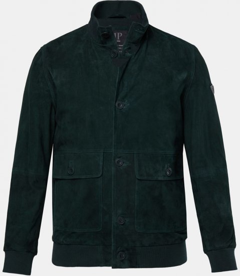 JP1880 Leather Jacket Suede with Stand-up Collar Dark Green - Jakker - Jakker i store størrelser, 2XL- 12XL