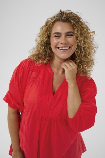Kaffe Curve Karlia 3/4 Sleeve Blouse Red - Bluser - 