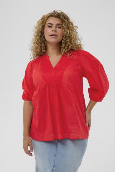 Kaffe Curve Karlia 3/4 Sleeve Blouse Red - Bluser - 