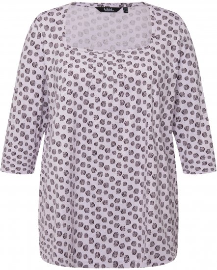Ulla Popken Polka Dot 3/4 Sleeve Square Neck A-Line Tee Light Blue-Grey - Trykte T-shirts til kvinder - Printede T-shirts til Damer