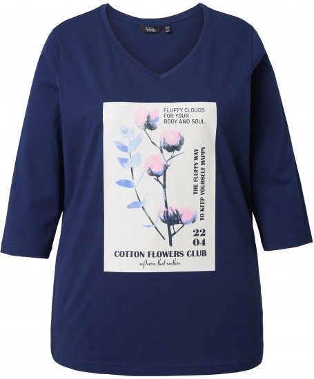 Ulla Popken Decorative Plant 3/4 Sleeve T-Shirt Ink Blue - Trykte T-shirts til kvinder - 