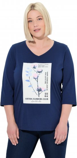 Ulla Popken Decorative Plant 3/4 Sleeve T-Shirt Ink Blue - Trykte T-shirts til kvinder - 
