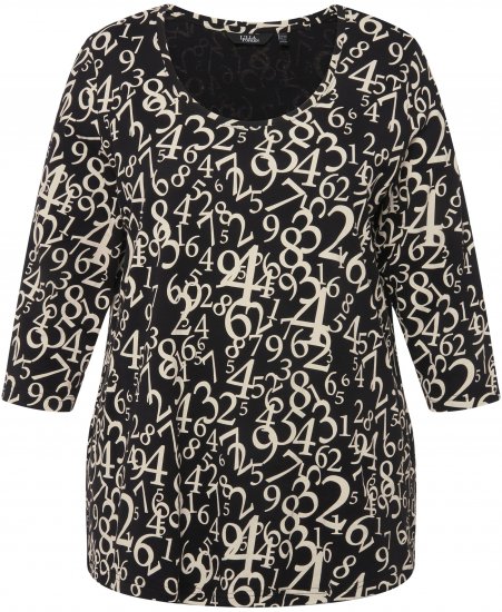 Ulla Popken Number Print 3/4 Sleeve Tee Black - Trykte T-shirts til kvinder - 