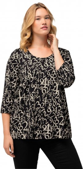 Ulla Popken Number Print 3/4 Sleeve Tee Black - Trykte T-shirts til kvinder - 