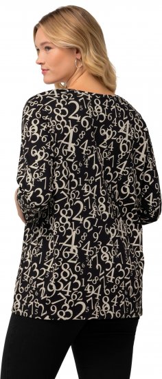 Ulla Popken Number Print 3/4 Sleeve Tee Black - Trykte T-shirts til kvinder - 