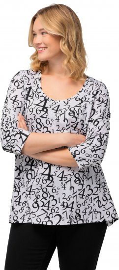 Ulla Popken Number Print 3/4 Sleeve Tee Snow White - Trykte T-shirts til kvinder - 