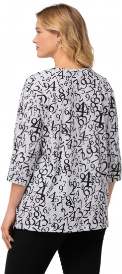 Ulla Popken Number Print 3/4 Sleeve Tee Snow White - Trykte T-shirts til kvinder - 