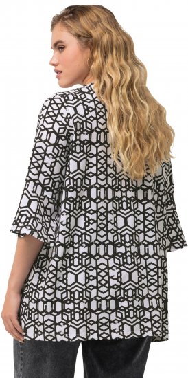 Ulla Popken Geometric Print Trumpet Sleeve Tee Black - Trykte T-shirts til kvinder - Printede T-shirts til Damer