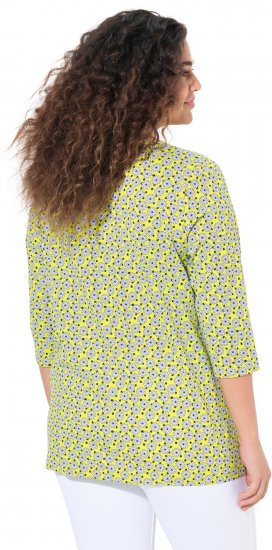 Ulla Popken Flower Print 3/4 Sleeve A-Line Tee Lime - Trykte T-shirts til kvinder - 