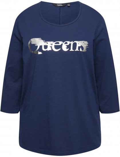 Ulla Popken Queens 3/4 Sleeve Graphic Tee Ink Blue - Trykte T-shirts til kvinder - Printede T-shirts til Damer