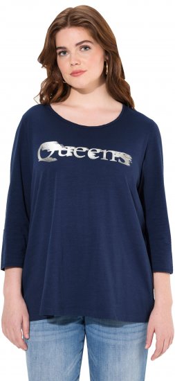 Ulla Popken Queens 3/4 Sleeve Graphic Tee Ink Blue - Trykte T-shirts til kvinder - Printede T-shirts til Damer