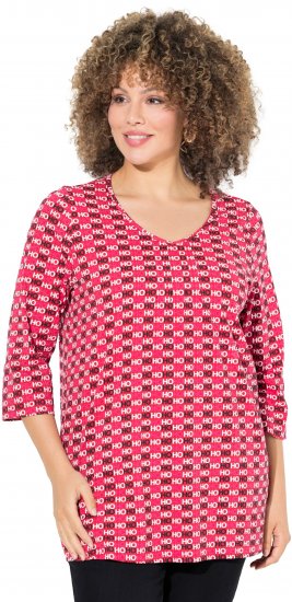 Ulla Popken Minimalist Ho Ho Ho Print 3/4 Sleeve Tee Salsa Red - Trykte T-shirts til kvinder - Printede T-shirts til Damer