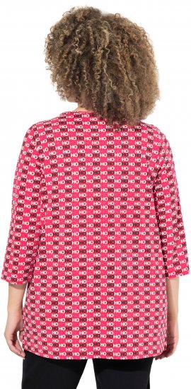 Ulla Popken Minimalist Ho Ho Ho Print 3/4 Sleeve Tee Salsa Red - Trykte T-shirts til kvinder - Printede T-shirts til Damer