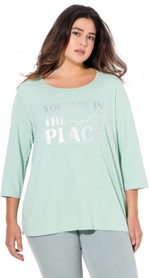 Ulla Popken Metallic Lettering 3/4 Sleeve Tee Mint Green - Trykte T-shirts til kvinder - 