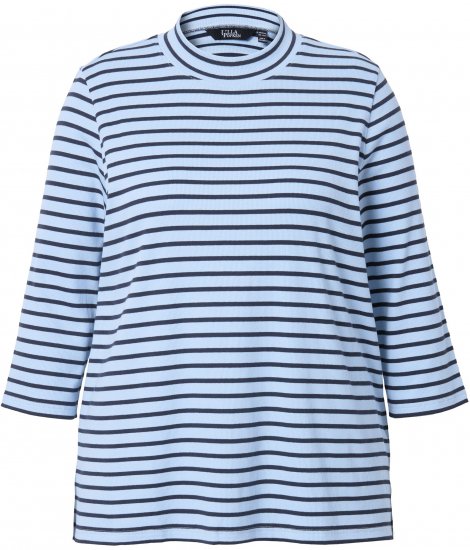 Ulla Popken Striped 3/4 Sleeve Turtleneck Tee Light Blue - Trykte T-shirts til kvinder - 